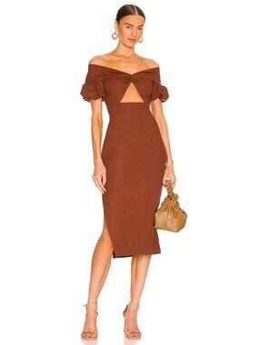 YAURA Toni Dress in Brown Off Shoulder